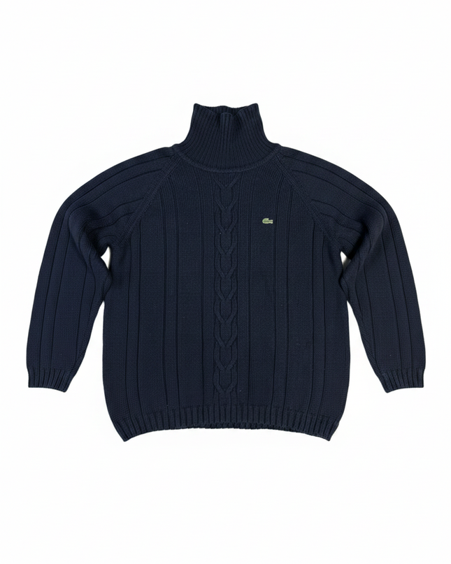 Lacoste Navy Ribbed Cable Knit Turtleneck Sweater
