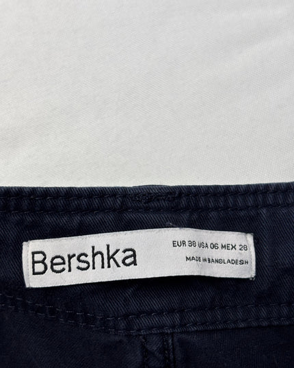 Bershka Navy Blue Multi-Pocket Cargo Pants