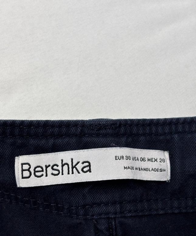Bershka Navy Blue Multi-Pocket Cargo Pants