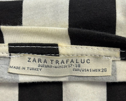 Zara Trafaluc Black and White Striped Embroidered Crop Top