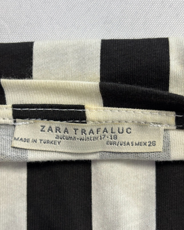 Zara Trafaluc Black and White Striped Embroidered Crop Top