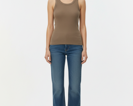Oysho Brown Ribbed Racerback Tank Top
