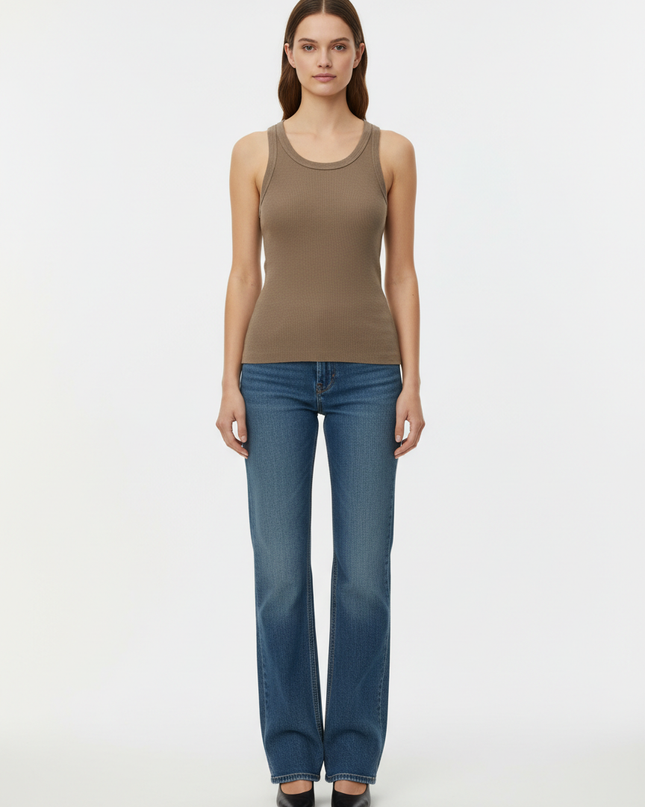 Oysho Brown Ribbed Racerback Tank Top