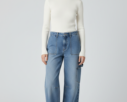 Pull & Bear Blue Carpenter Utility Wide Leg Jeans