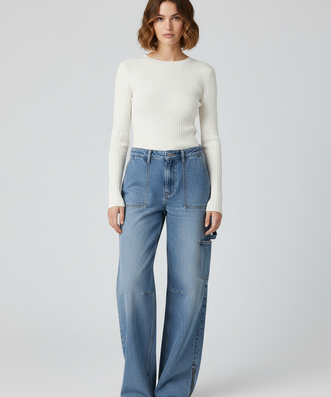 Pull & Bear Blue Carpenter Utility Wide Leg Jeans