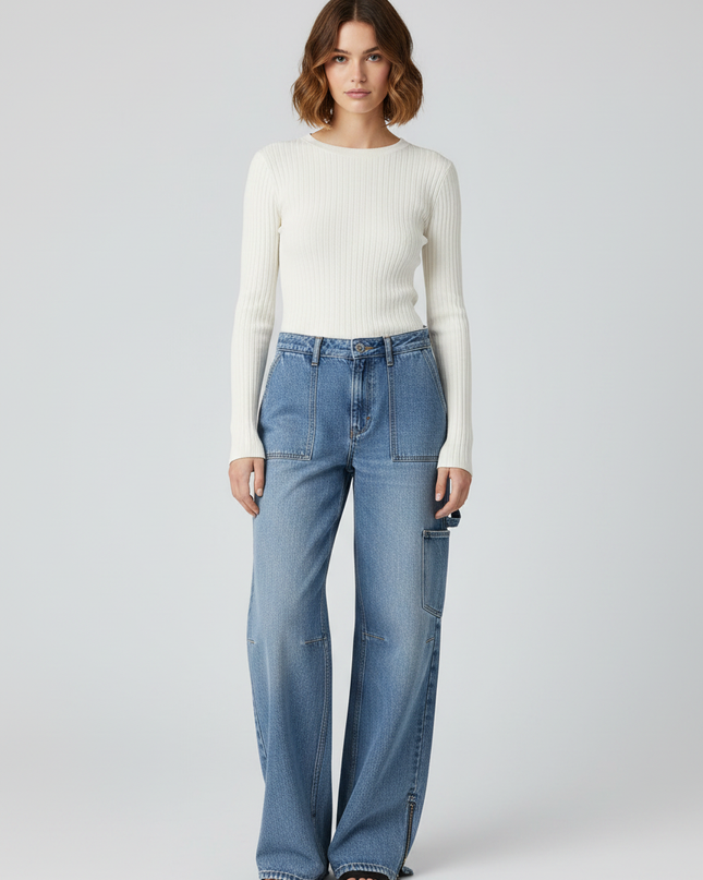 Pull & Bear Blue Carpenter Utility Wide Leg Jeans