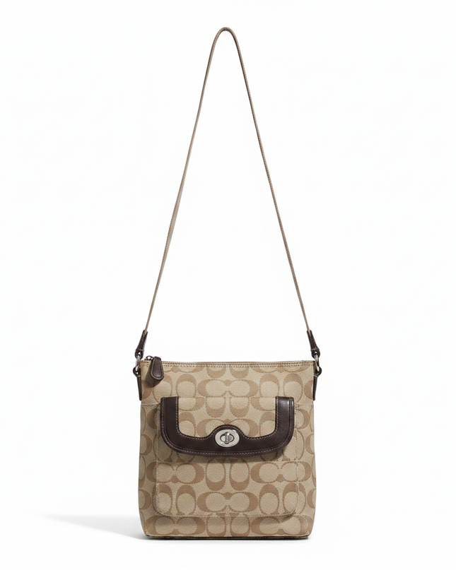 Coach Khaki/Brown Signature Canvas Crossbody Bag