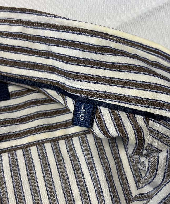 Massimo Dutti Brown & White Striped Long-Sleeve Button-Down Shirt
