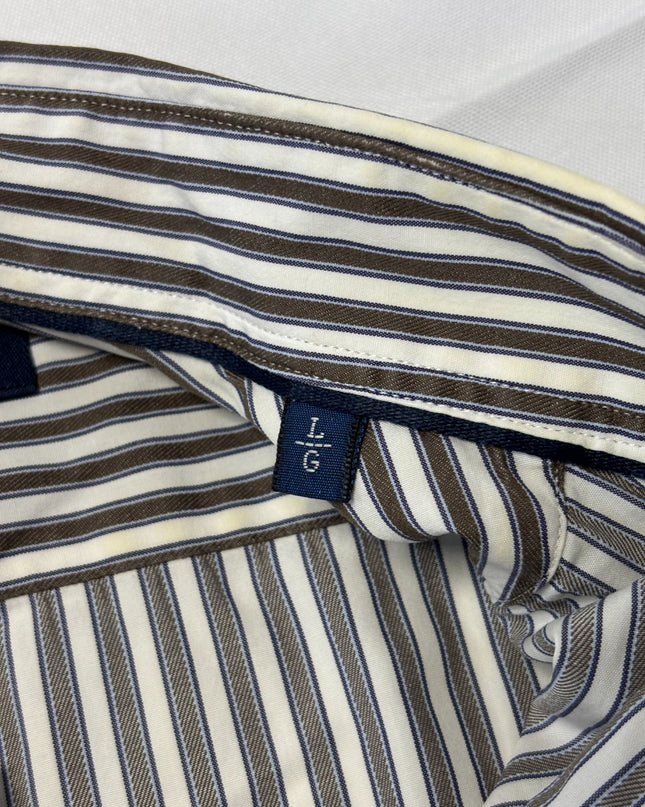 Massimo Dutti Brown & White Striped Long-Sleeve Button-Down Shirt