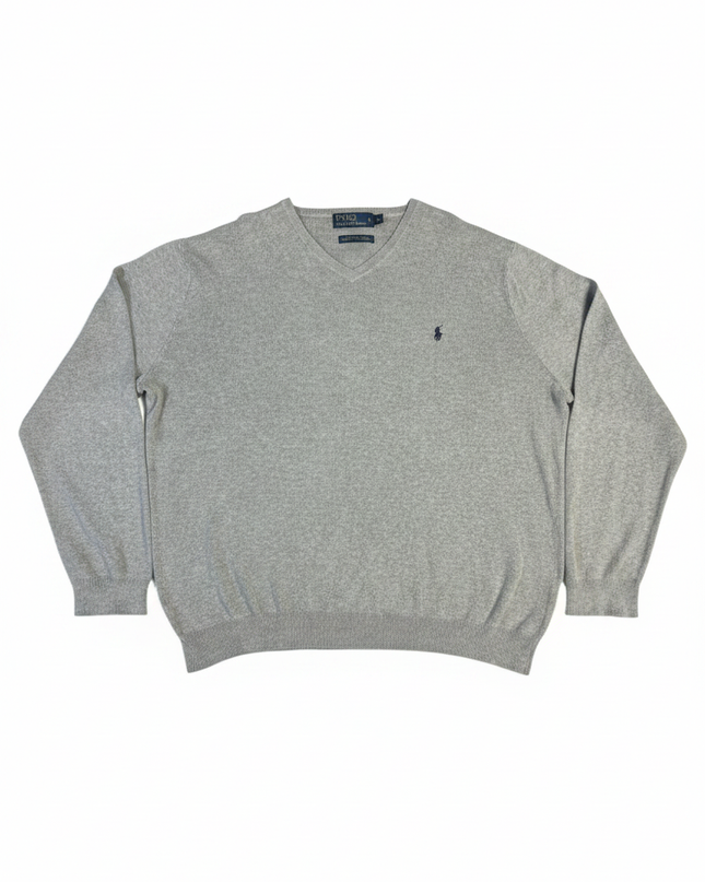 Polo Ralph Lauren Grey V-Neck Pima Cotton Sweater