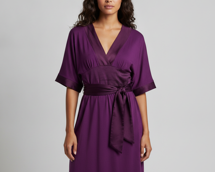 H&M Purple V-Neck Satin Trim Dress