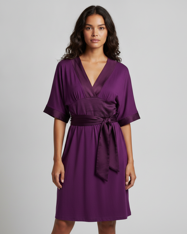 H&M Purple V-Neck Satin Trim Dress