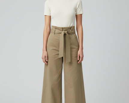 Zara Beige High-Waisted Wide Leg Belted Utility Pants