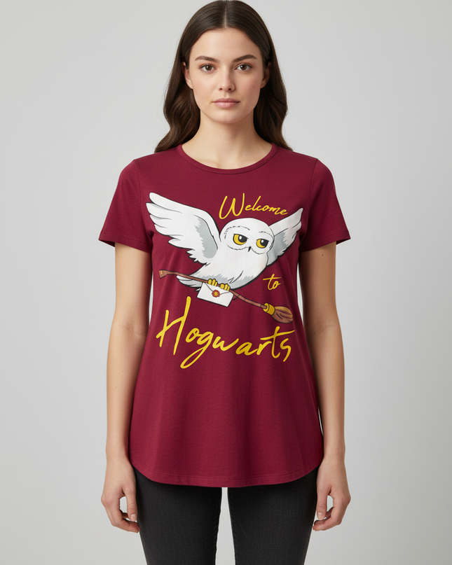 Harry Potter Maroon Hedwig Graphic Tee
