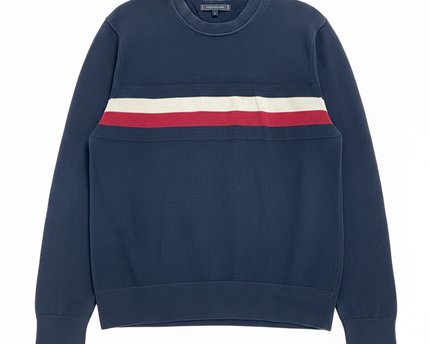 Tommy Hilfiger Navy Blue Striped Crewneck Sweater