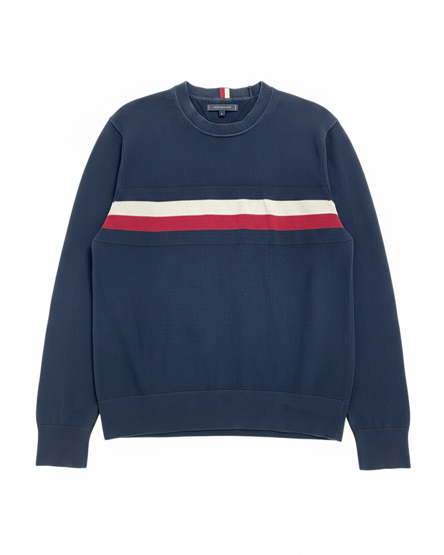 Tommy Hilfiger Navy Blue Striped Crewneck Sweater