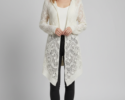 PS From Aeropostale Cream Hooded Pointelle Knit Open Cardigan