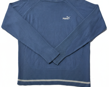 Puma Blue Varsity Style Knit Crew Neck Sweater