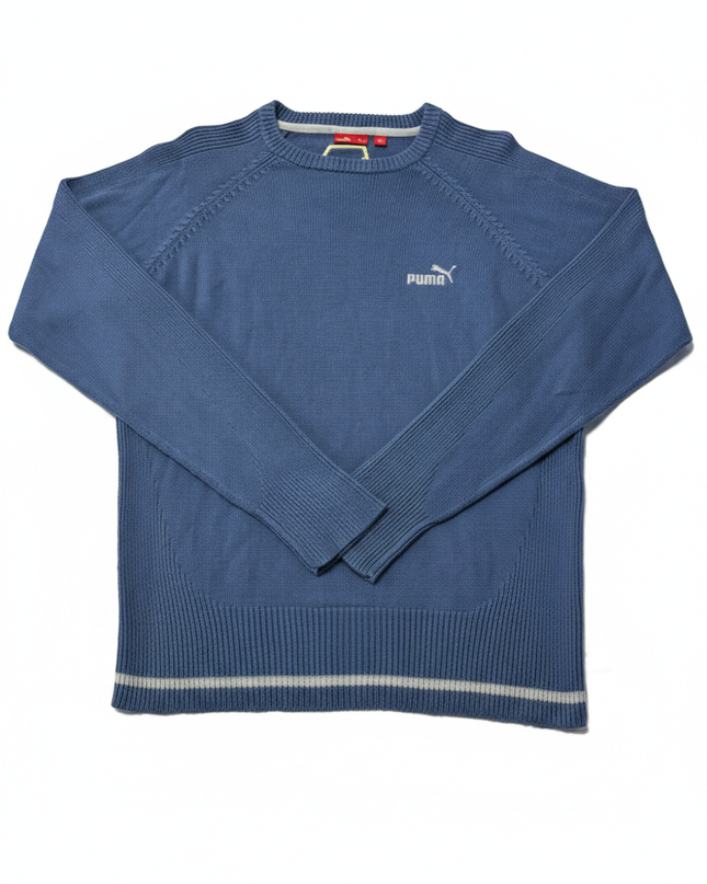 Puma Blue Varsity Style Knit Crew Neck Sweater
