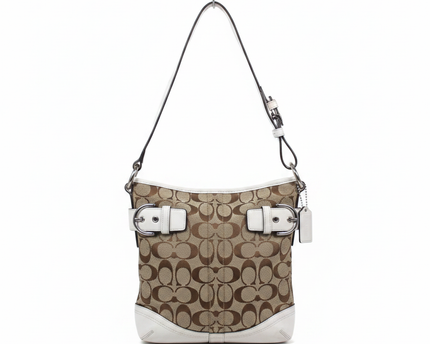 Coach Brown/White Signature Logo Hobo Shoulder Bag
