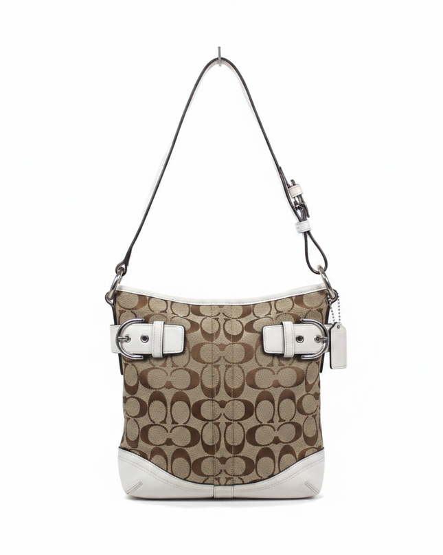 Coach Brown/White Signature Logo Hobo Shoulder Bag