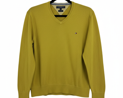 Tommy Hilfiger Yellow V-Neck Cotton Silk Sweater