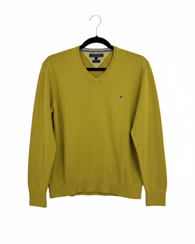 Tommy Hilfiger Yellow V-Neck Cotton Silk Sweater