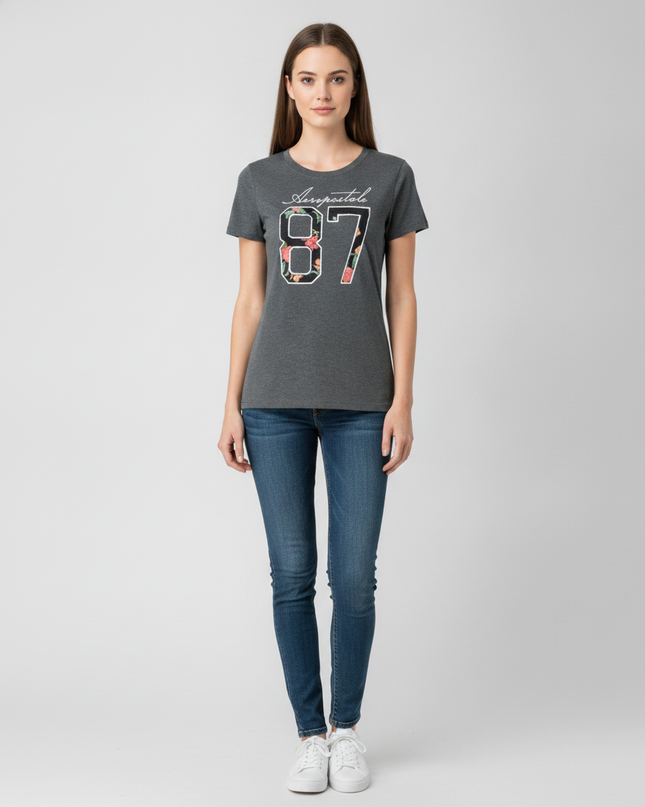 Aeropostale Grey Floral 87 Graphic Tee