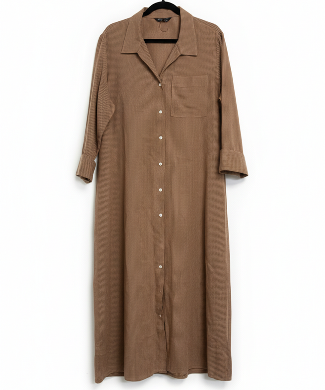 M&S Collection Brown Striped Linen Blend Shirt Dress