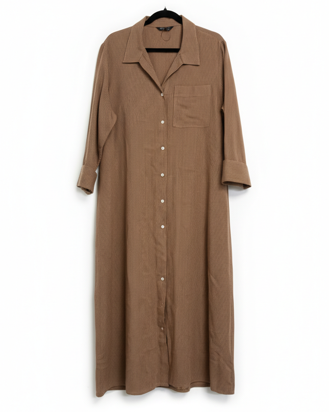 M&S Collection Brown Striped Linen Blend Shirt Dress