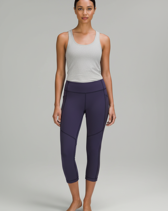 Lululemon Dark Purple Crop Leggings with Side Mesh Detail