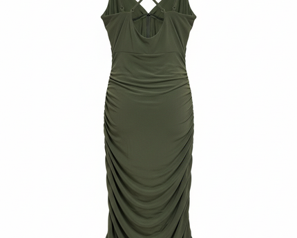 QUIZ Olive Green Ruched Knot Front Bodycon Mini Dress