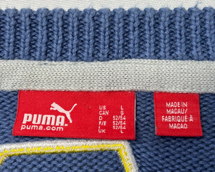 Puma Blue Varsity Style Knit Crew Neck Sweater