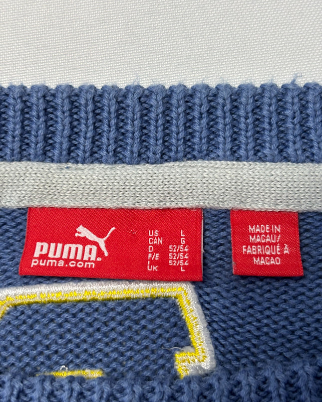 Puma Blue Varsity Style Knit Crew Neck Sweater