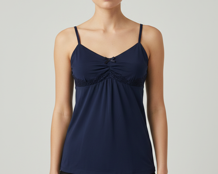 La Vie en Rose Navy Blue Lace Trim Cami Top