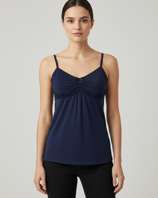 La Vie en Rose Navy Blue Lace Trim Cami Top