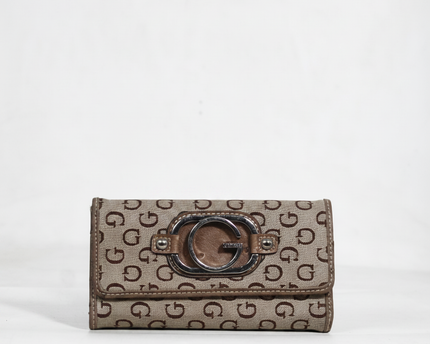 Guess Brown Monogram Logo Wallet Clutch