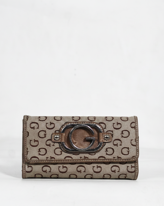 Guess Brown Monogram Logo Wallet Clutch
