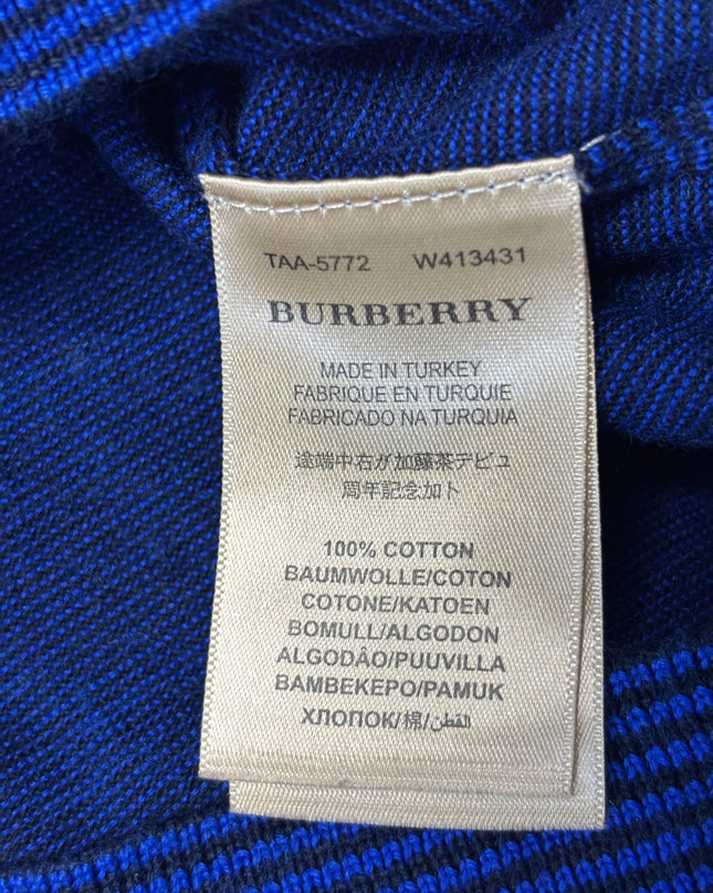 Burberry London Blue V-Neck Striped Cotton Sweater