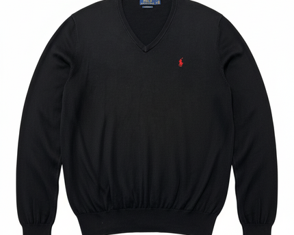 Polo Ralph Lauren Black Pima Cotton V-Neck Sweater