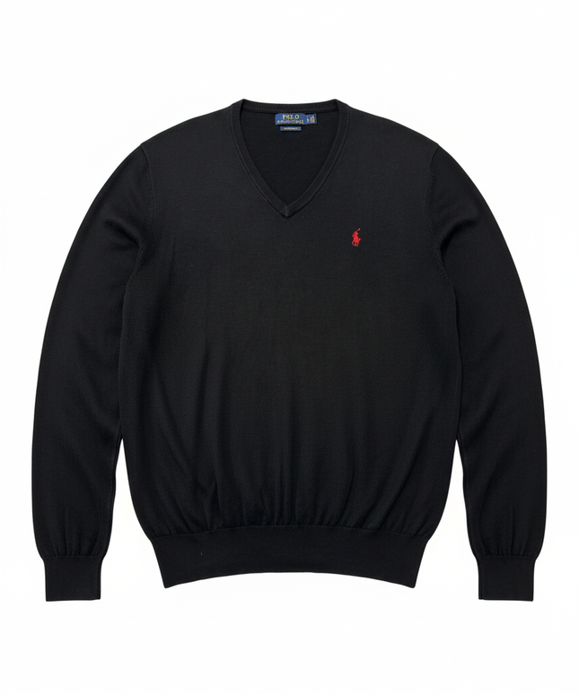 Polo Ralph Lauren Black Pima Cotton V-Neck Sweater