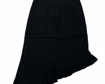 Stradivarius Black Asymmetrical Ruffle Hem Midi Skirt