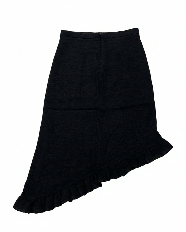 Stradivarius Black Asymmetrical Ruffle Hem Midi Skirt