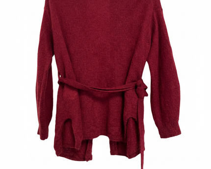 MaxMara Leisure Maroon Mohair and Alpaca Blend Belted Cardigan