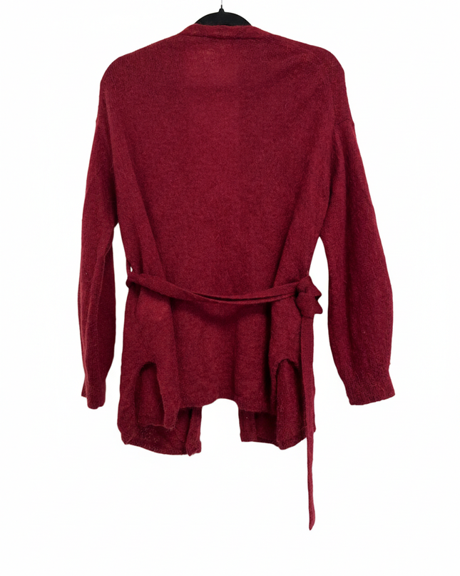 MaxMara Leisure Maroon Mohair and Alpaca Blend Belted Cardigan