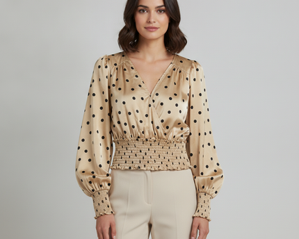 Blu Pepper Tan with Black Polka Dots Blouse