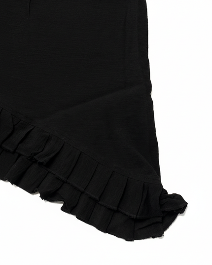 Stradivarius Black Asymmetrical Ruffle Hem Midi Skirt
