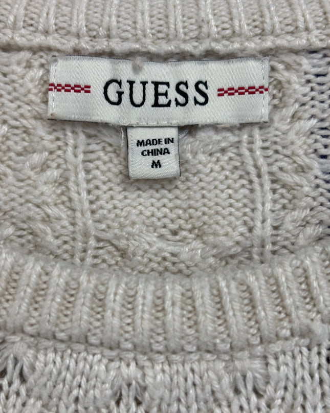 Guess Beige Cable Knit Alpaca Blend Cropped Sweater