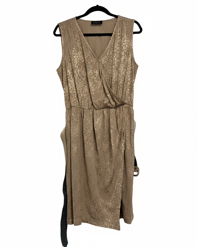 Mohito Gold Sleeveless Metallic Animal Print Wrap Dress