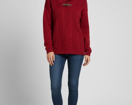 U.S. Polo Assn. Red Cable Knit Shawl Collar Sweater